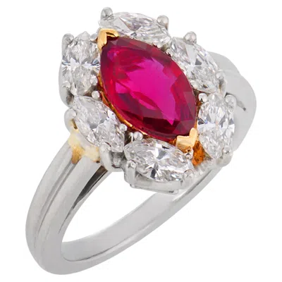 Pre-owned Oscar Heyman Vintage Gia Ruby Diamond Platinum Cluster Ring In Multi