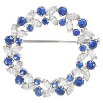 Pre-owned Oscar Heyman Vintage  Sapphire And Diamond Wreath Brooch In Blue