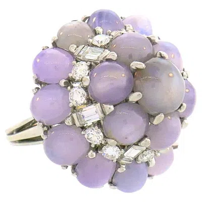 Pre-owned Oscar Heyman Vintage  Star Sapphire Diamond Cluster Platinum Ring In Blue