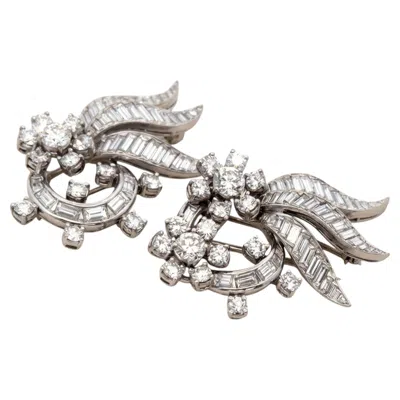 Pre-owned Oscar Heyman Vintage Platinum Double Clip Pin Brooch With 10 Carat Diamonds In Multiple