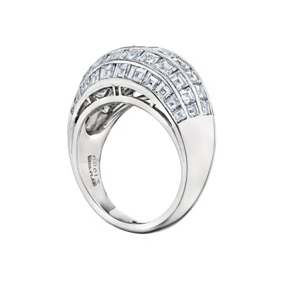 Pre-owned Oscar Heyman Vintage Square Cut Diamond Platinum Bombe Ring In Multi