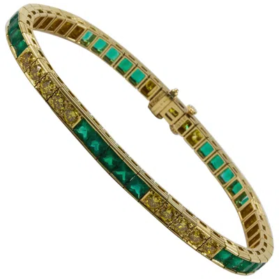 Pre-owned Oscar Heyman Yellow Gold Fancy Golden Yellow Diamond And Emerald Tennis Bracelet
