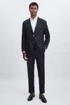 Oscar Jacobson 100% Wool Slim-fit Pinstripe Suit Trousers In Navy