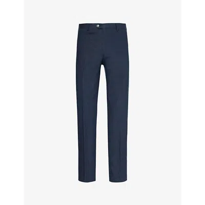 Oscar Jacobson Mens Navy Denz Side-panel Regular-fit Tapered-leg Mid-rise Wool Trousers