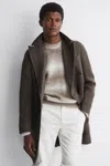 Oscar Jacobson Double Breasted Wool Herringbone Coat In Dark Brown