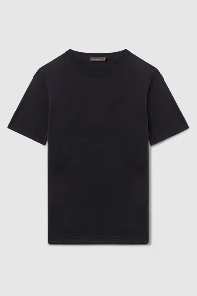 Oscar Jacobson Knitted Cotton Crew Neck T-shirt In Navy