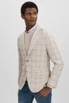 OSCAR JACOBSON OSCAR JACOBSON LINEN BLEND SINGLE BREASTED CHECK BLAZER