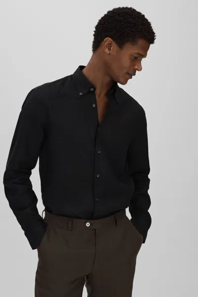 Oscar Jacobson Linen Button Down Collar Shirt In Black