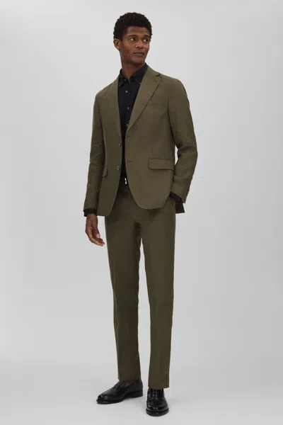 Oscar Jacobson Linen Double Breasted Blazer In Green