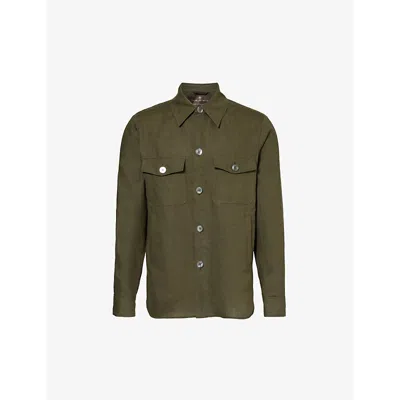 Oscar Jacobson Mens Green Leaf Maverick Spread-collar Regular-fit Linen Overshirt