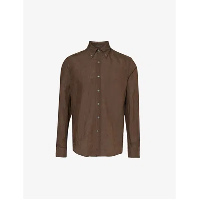 Oscar Jacobson Mens Brown Elk Signature Button-down Collar Linen Shirt In Brown Elk