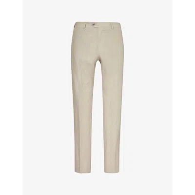 Oscar Jacobson Mens Natural Beige Denz Side-panel Regular-fit Tapered-leg Mid-rise Wool Trousers
