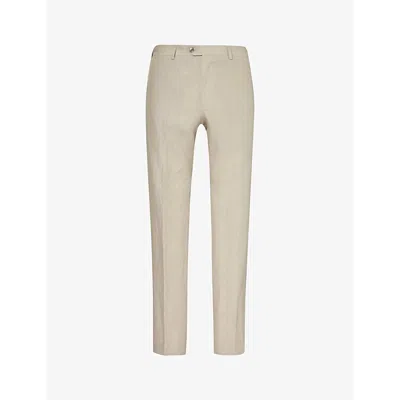 Oscar Jacobson Mens Natural Beige Denz Side-panel Regular-fit Tapered-leg Mid-rise Wool Trousers In Natural Beige