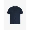 Oscar Jacobson Mens Navy Dust Albin Marled-pattern Linen-blend Polo Shirt