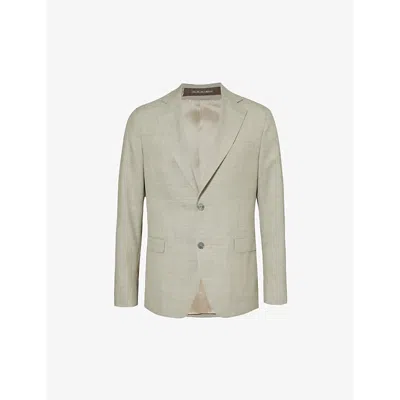 Oscar Jacobson Mens Nubuck Beige Ego Regular-fit Single-breasted Wool Blazer