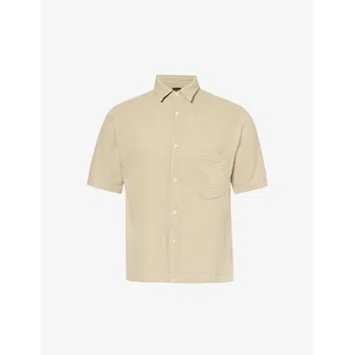 Oscar Jacobson Mens Nubuck Beige Short-sleeve Crepe Cotton Shirt
