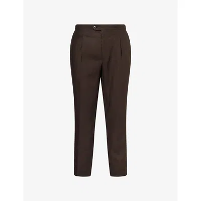 Oscar Jacobson Mens Brown Elk Delon Evo Straight-leg Linen Trousers