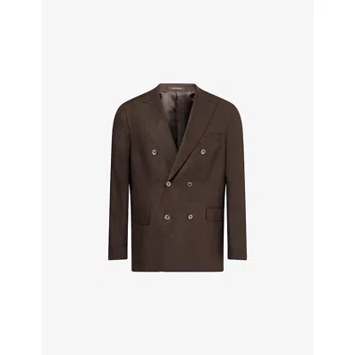 Oscar Jacobson Mens Brown Elk Farris Double-breasted Linen Blazer In Burgundy