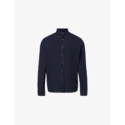Oscar Jacobson Mens Button-down Collar Regular-fit Cotton Shirt Navy