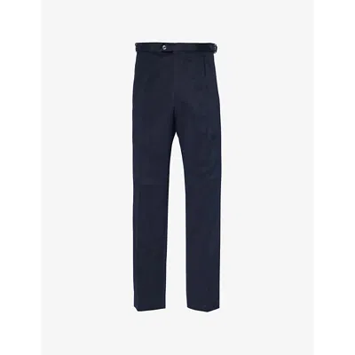 Oscar Jacobson Mens Adjustable-tabs Tapered-leg Regular-fit Cotton Trousers Navy