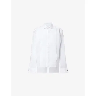 Oscar Jacobson Mens Optical White Regular-fit Tuxedo Cotton Shirt In Red