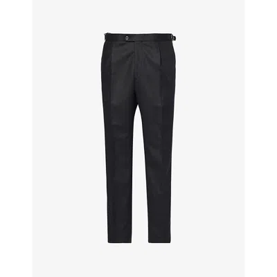 Oscar Jacobson Mens Adjustable-tabs Tapered-leg Regular-fit Wool Trousers Chocolate Brown