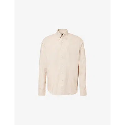 Oscar Jacobson Mens  Button-down Collar Regular-fit Cotton Shirt In Light Beige