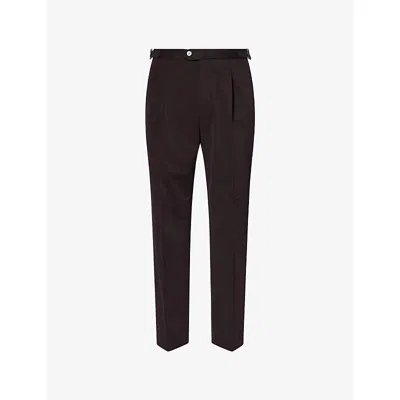Oscar Jacobson Mens  Delon Adjustable-waist Cotton Trousers In Brown