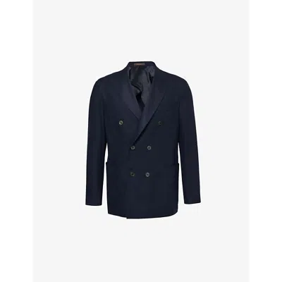 Oscar Jacobson Mens Double-breasted Peak-lapel Regular-fit Wool Blazer Navy
