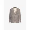 Oscar Jacobson Mens Fogerty Check Wool-linen Blazer Pebble Beige