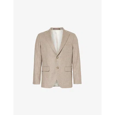 Oscar Jacobson Mens  Fogerty Single-breasted Regular-fit Wool-blend Blazer In Beige Pine