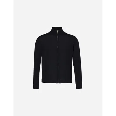Oscar Jacobson Mens Funnel-neck Knitted Regular-fit Wool Cardigan Night Blue