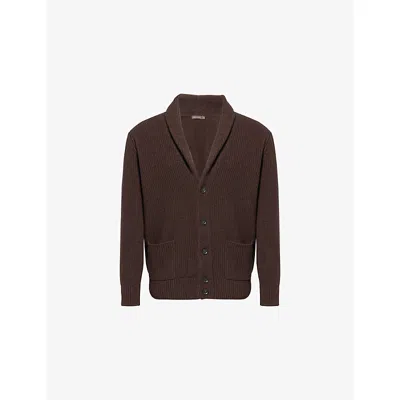 Oscar Jacobson Mens  Roland Patch-pocket Wool Blend Cardigan In Brown