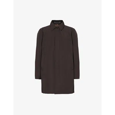 Oscar Jacobson Mens  Spread-collar Slip-pocket Regular-fit Stretch-woven Coat In Terra Brown
