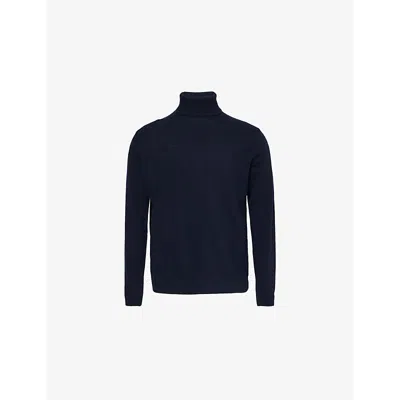 Oscar Jacobson Mens Turtleneck Knitted Regular-fit Wool-blend Jumper Navy