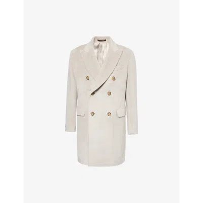 Oscar Jacobson Alpaca-wool Double-breasted Coat In Beige Melange