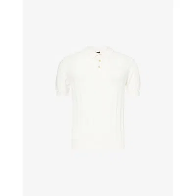 Oscar Jacobson Mens Snow White Barto Textured Cotton-knit Polo Shirt Xxl