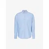 Oscar Jacobson Mens Harmony Blue Signature Button-down Collar Linen Shirt
