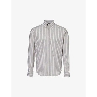 Oscar Jacobson Mens Nubuck Beige Striped Regular-fit Cotton-blend Shirt