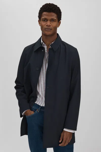 Oscar Jacobson Water-repellent Single Breasted Car Coat In Navy