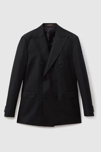 Oscar Jacobson Wool-linen Double Breasted Blazer In Black