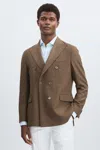Oscar Jacobson Woven Wool Double-breasted Blazer In Dark Brown