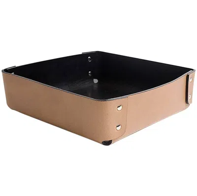 Pre-owned Oscar Maschera Aldo Riveted Square Leather Tray Designed By C. Bouchard For  In Brown