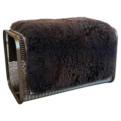 Pre-owned Oscar Maschera Caballito Piccolo Bronze Steel Mesh Bench With Dark Brown Sheepskin & Suede