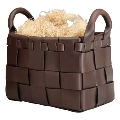 Pre-owned Oscar Maschera Castagno Rectangular Woven Basket With Handle Designed By  In Black