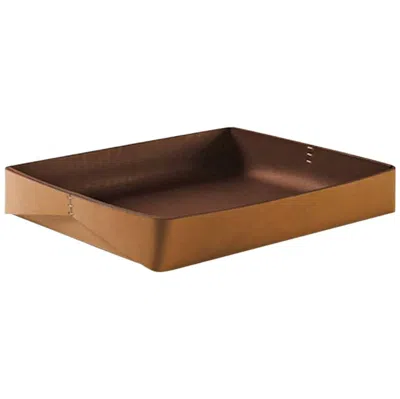 Pre-owned Oscar Maschera Dario Leather Tray With Handles Designed By  In Brown