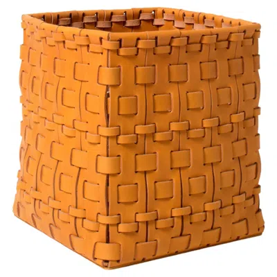 Pre-owned Oscar Maschera Intreccio Square Woven Basket Designed By  In Orange