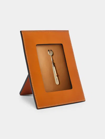 Oscar Maschera Punti Leather Photo Frame In Brown