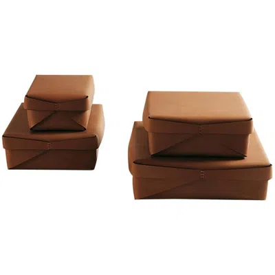 Pre-owned Oscar Maschera Quadra Square Leather Box Designed By  In Brown
