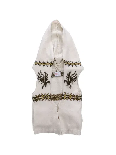 Oscar Ouyang Eagle Fair Isle Hooded Gilet In White